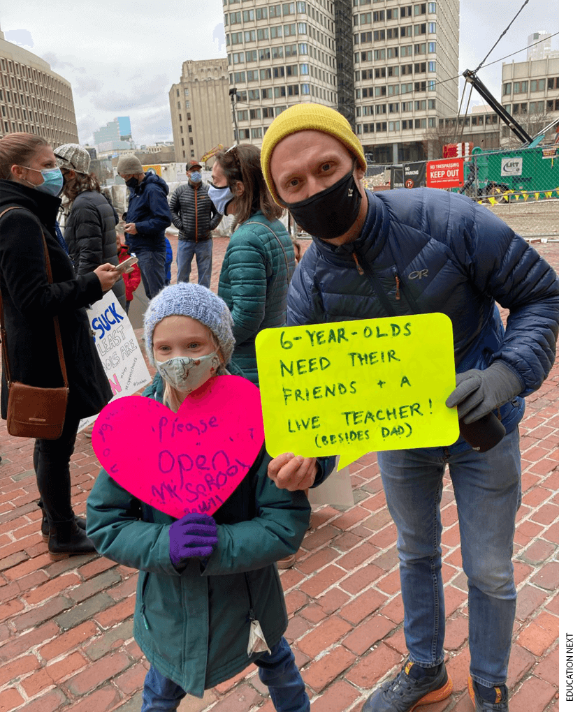 Parent activist Steve Holt and his daughter Sage, age 6, a 1st grader at Boston's Eliot Innovation School.