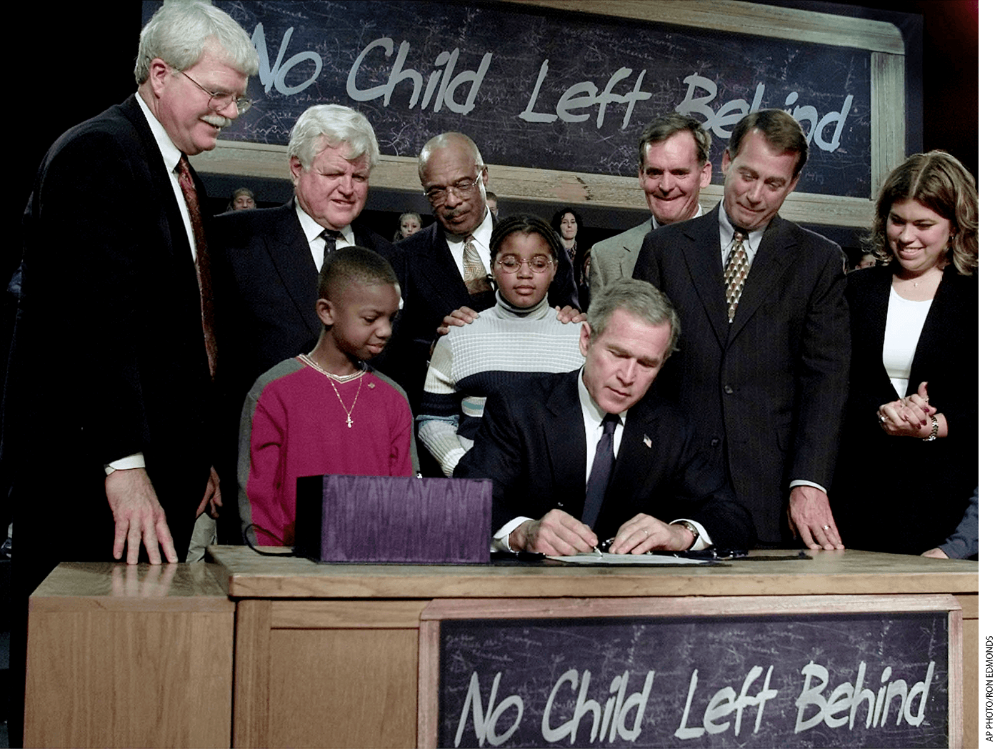 President George W. Bush signing the No Child Left Behind act in 2002